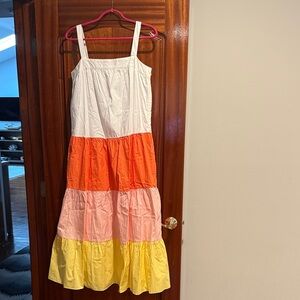 English Factory White, Orange, Pink, and Yellow Maxi Dress